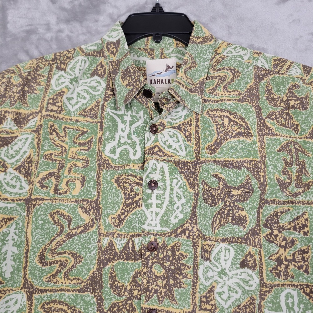 Kahala Hawaiian Shirt Men's XL Aloha Brown Green Tropical Cotton Made in Hawaii